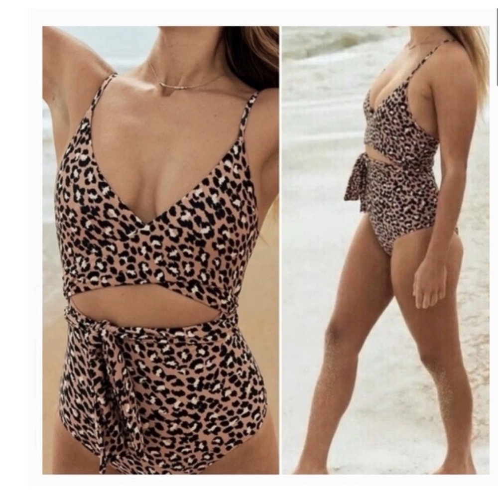 NWT aerie Leopard Print One-Piece Swimsuit in Brown and Cream